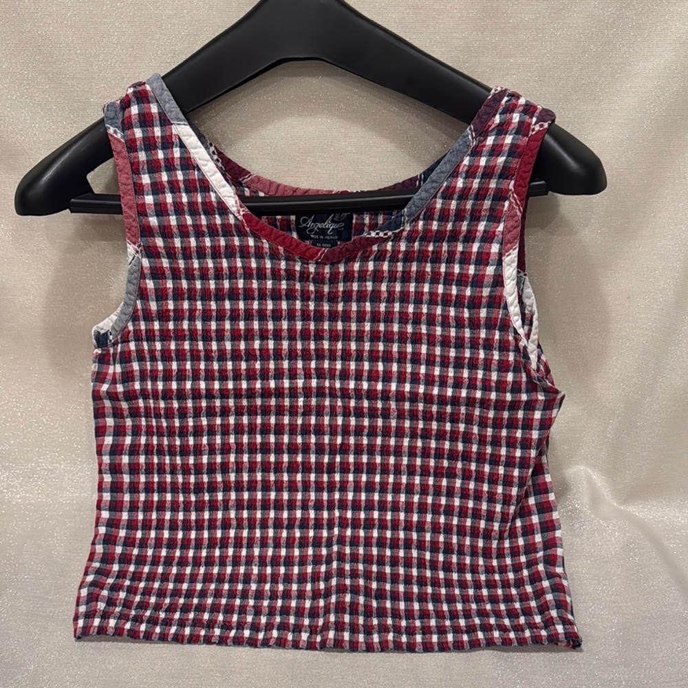 Blue and Red Fitted Crop Tank Top